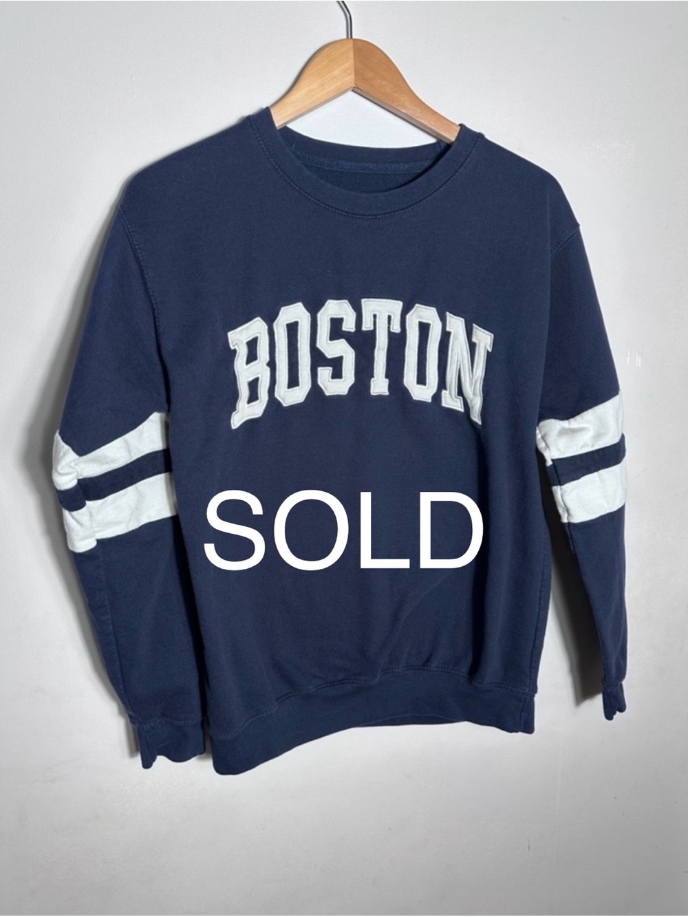 SOLD  Collegiate-Style Crewneck Sweatshirt with White Varsity Stripes